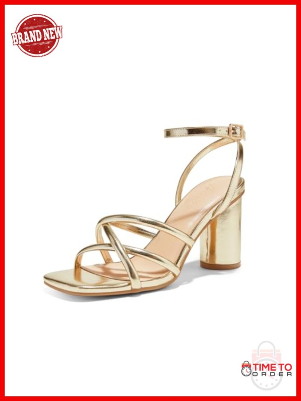 Faux Leather Heeled Sandals Square Open Toe Strappy Ankle Buckle Chunky High